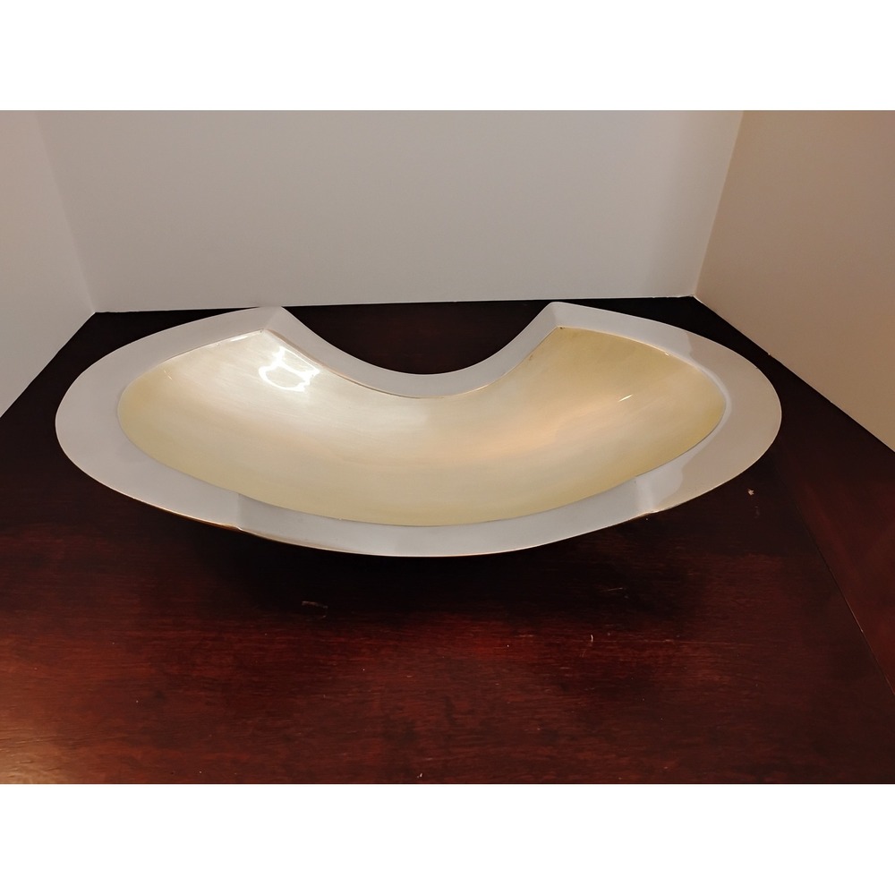 Modernist Kidney Shaped Centerpiece Bowl Two Tone Silver Gold Metallic 17.5in